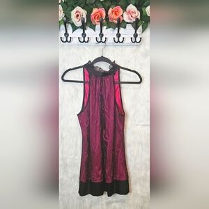 Le Chateau Knit Lace Overlay and Bow Halter Top